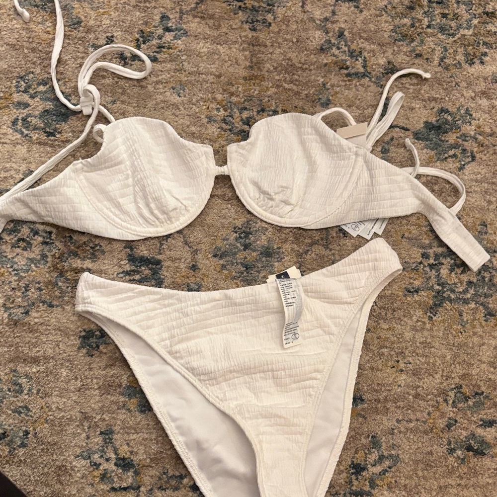 Abercrombie White Textured Bikini Set